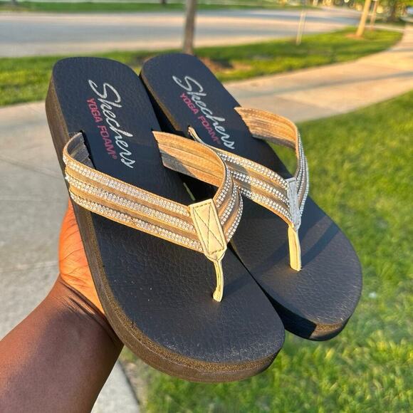 Skechers‎ Women's Vinyasa Sheer Panel Rhinestone Thong Flip-Flops Size 11 - Picture 12 of 13